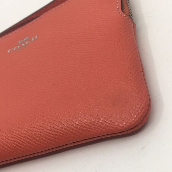 Coach Salmon Pebbled Leather Wristlet with silver tone hardware - Picture 13 of 16